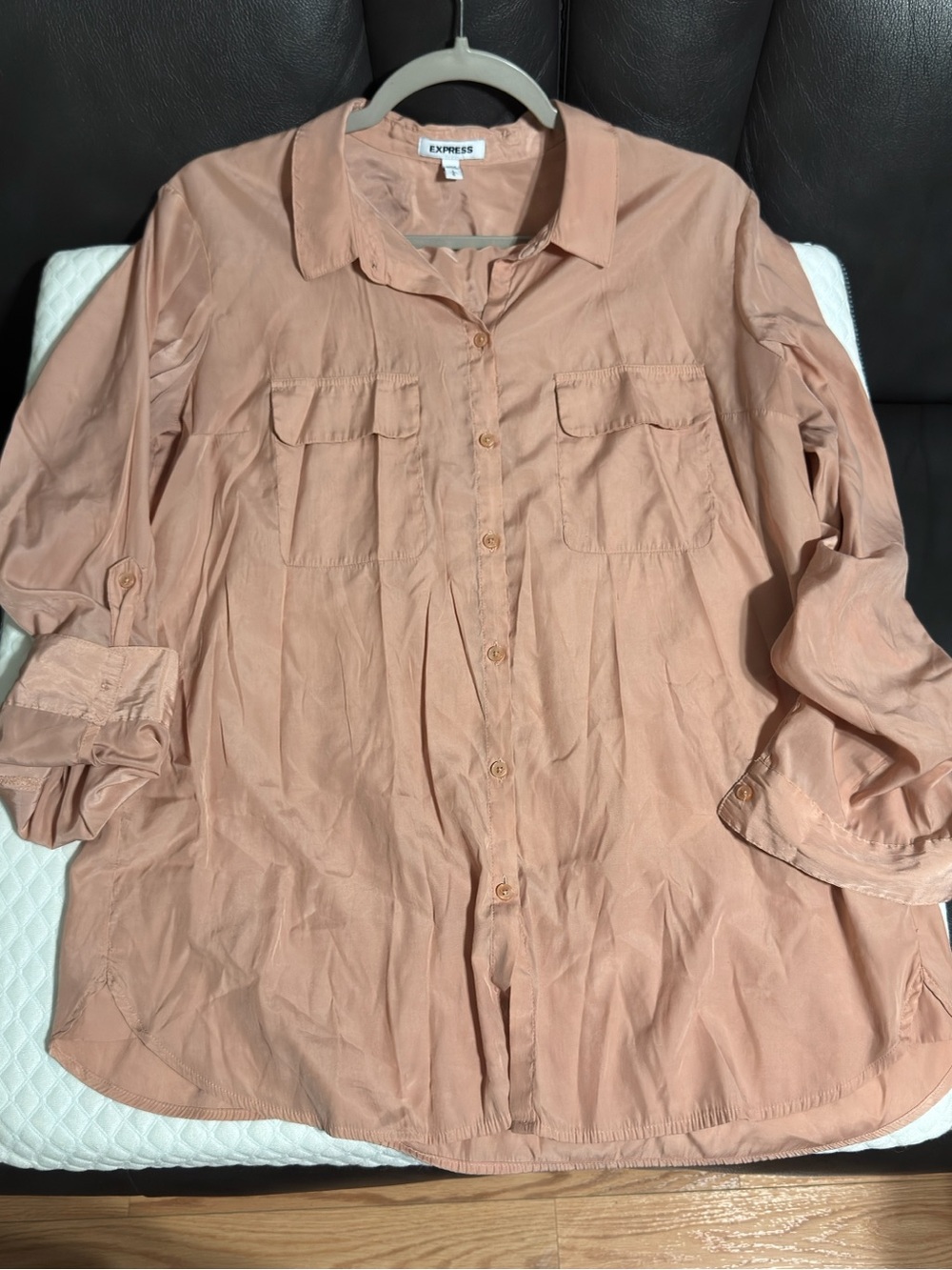 Express Button-Front Shirt in Peachy Blush